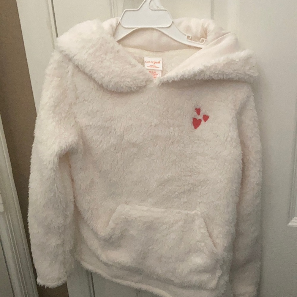 Cat and jack girls fuzzy hoodie medium Nwt